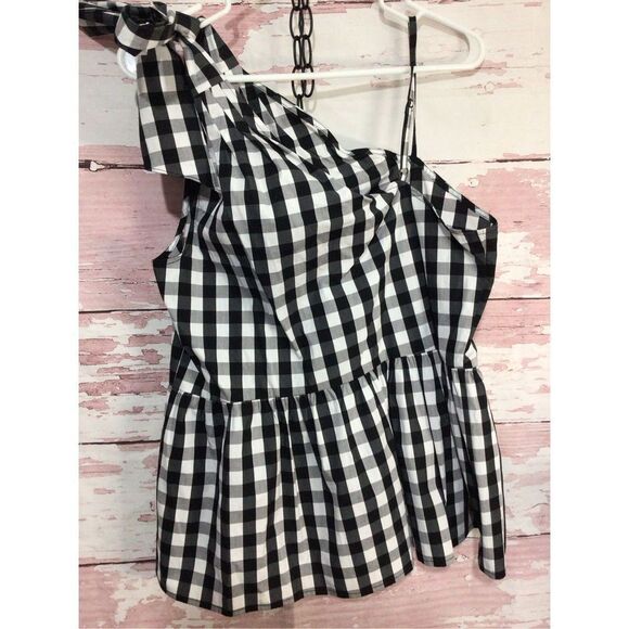 NWT Who What Wear Size Medium One Shoulder Top Checked Black & White - Picture 11 of 16